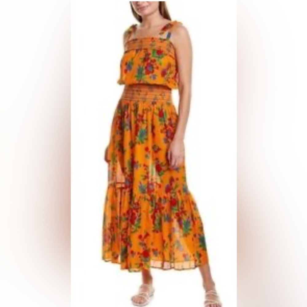 Tory Burch Orange Multi Toucan Tropical Smocked Dress XS